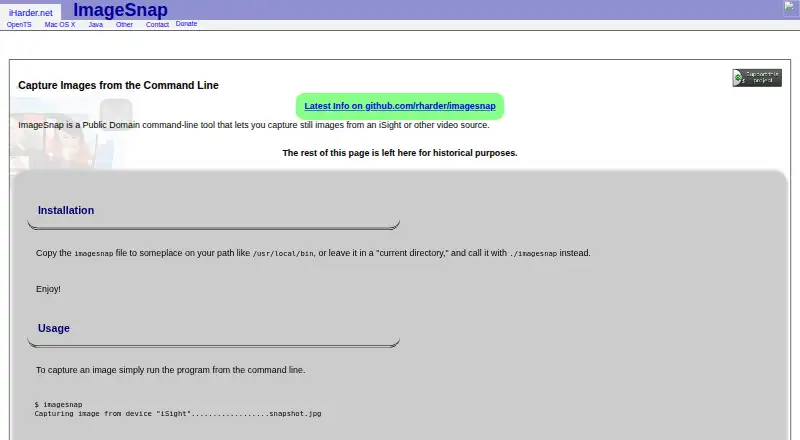 The ImageSnap homepage