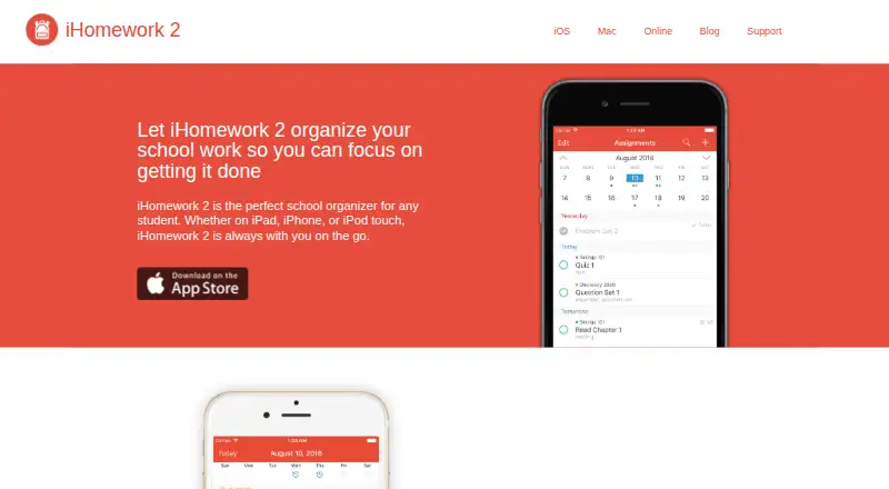 The iHomework homepage