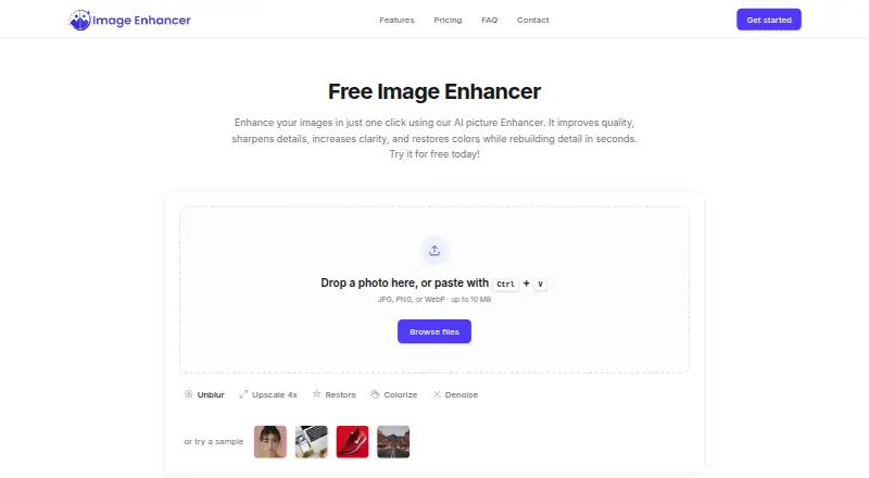 The Image Enhancer AI homepage