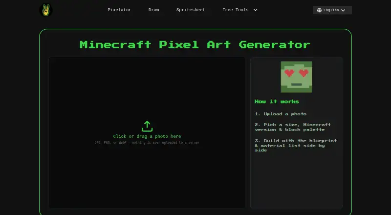 The Image2Pixel Minecraft Converter homepage