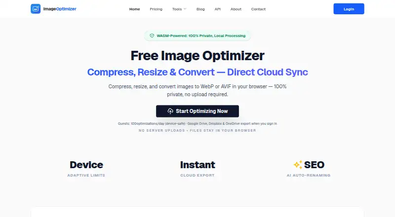 The ImageOptimizer homepage