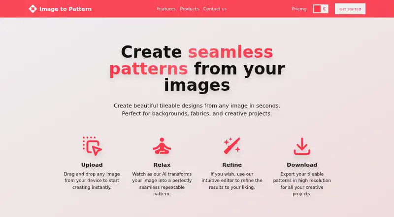 The Image to Pattern homepage