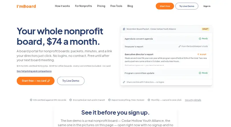 The I'mBoard homepage