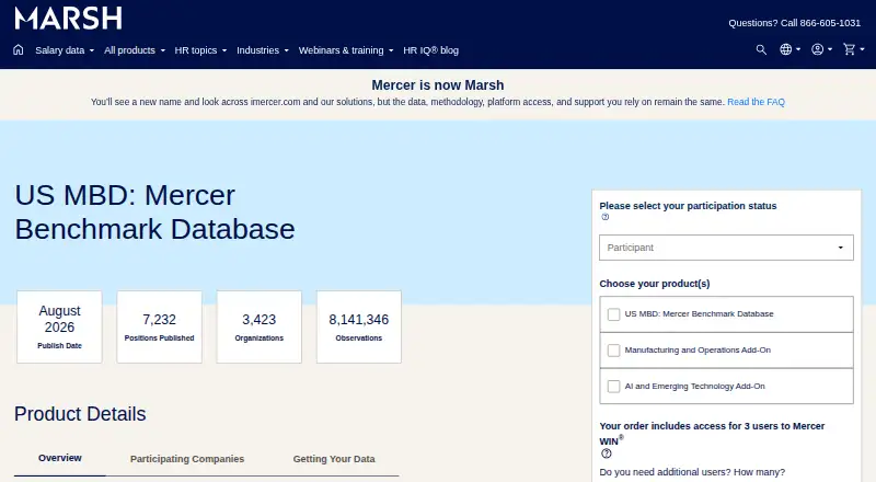 The Mercer Benchmark Database homepage