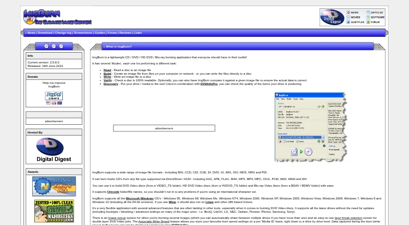The ImgBurn homepage