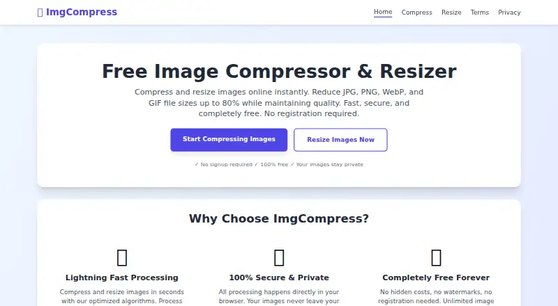 The ImgCompress homepage