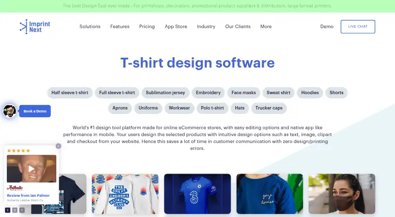 The ImprintNext T-Shirt Design Software homepage