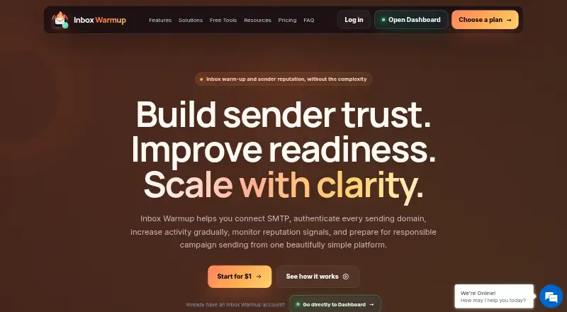 The Inbox Warmup homepage
