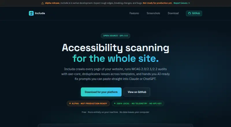 The Includa homepage