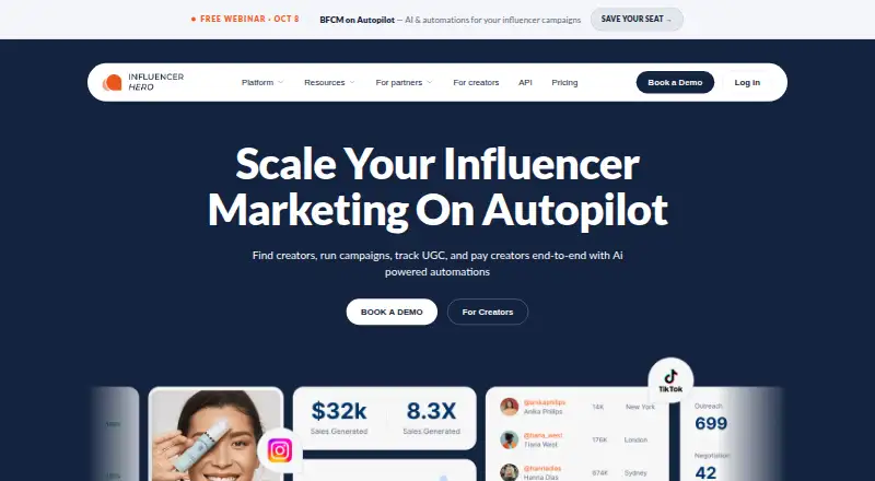 The Influencer Hero homepage