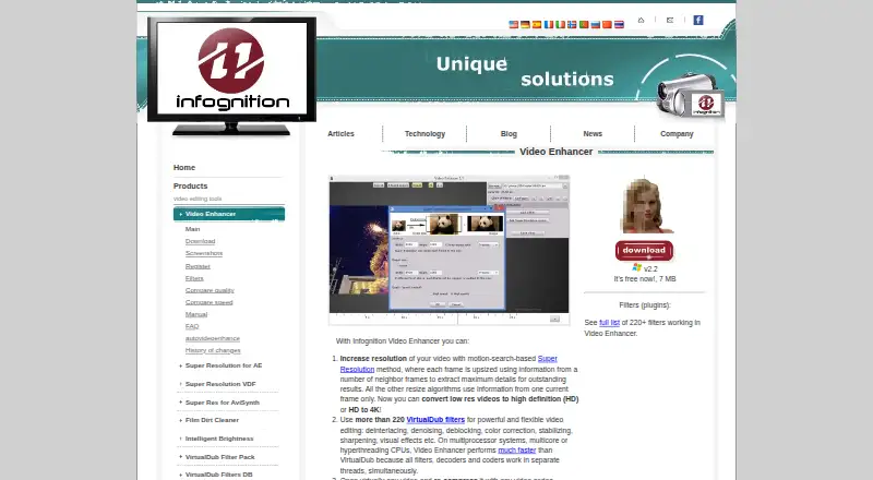 The Infognition Video Enhancer homepage