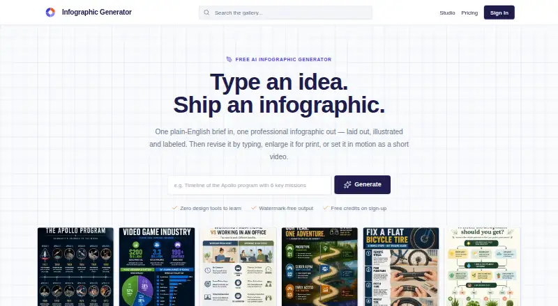 The Infographic Generator homepage