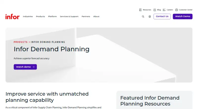 The Infor Demand Planning homepage