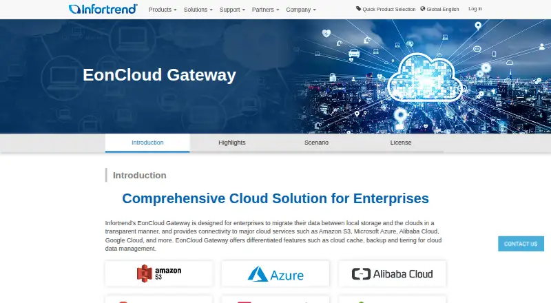 The Infortrend EonCloud Gateway homepage