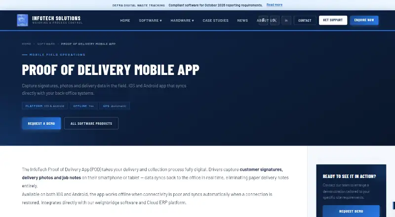 The InfoTech Proof of Delivery App homepage