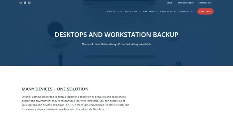 The Infrascale Workstation Backup homepage
