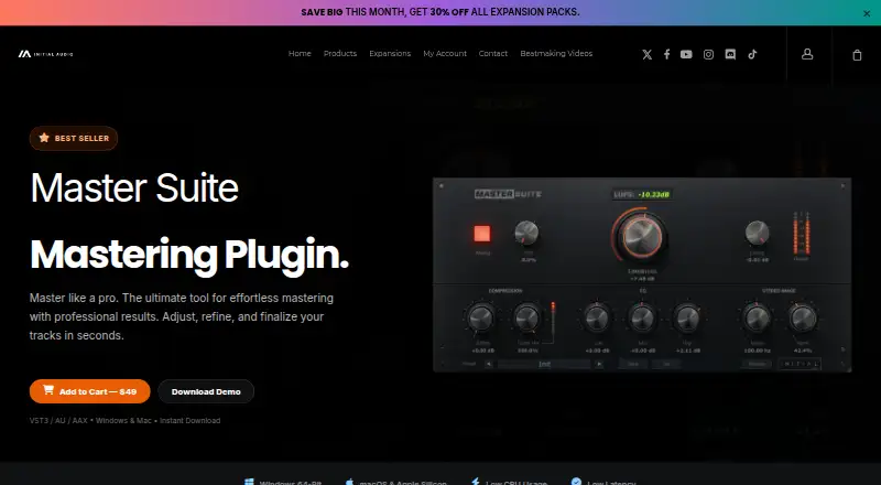 The Initial Audio Master Suite homepage