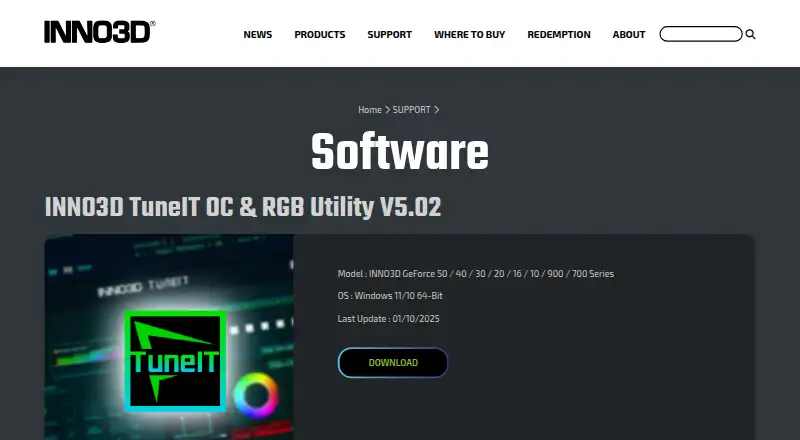 The Inno3D TuneIT homepage