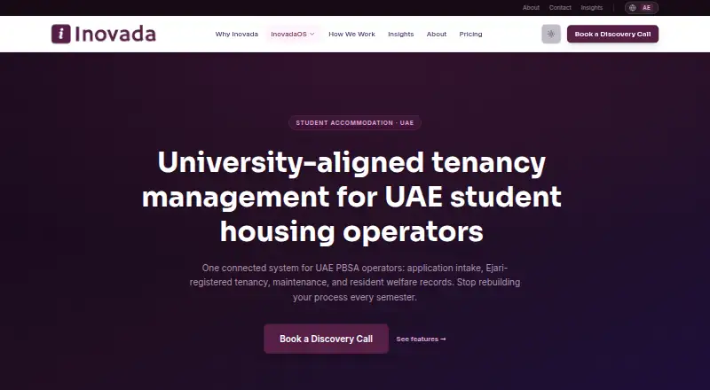 The StudentAccomOS homepage