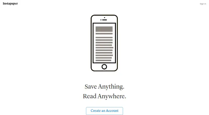 The Instapaper homepage