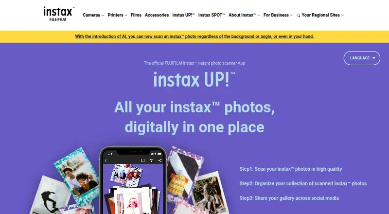 The instax UP! homepage