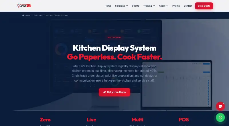 The IntaHub Kitchen Display System homepage