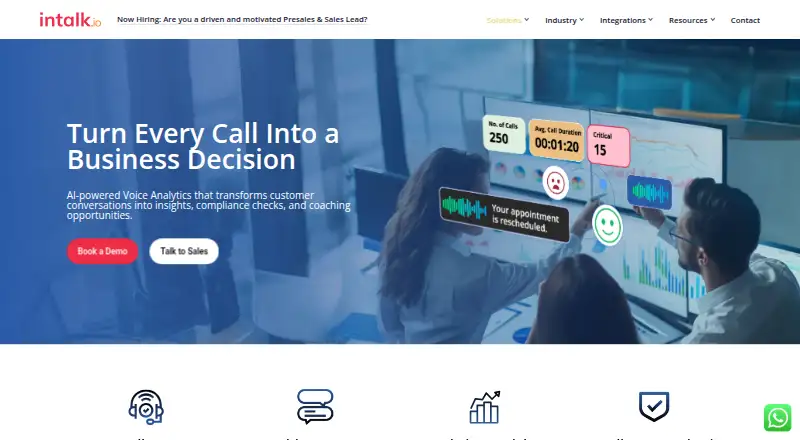 The intalk.io AI Voice Analytics homepage
