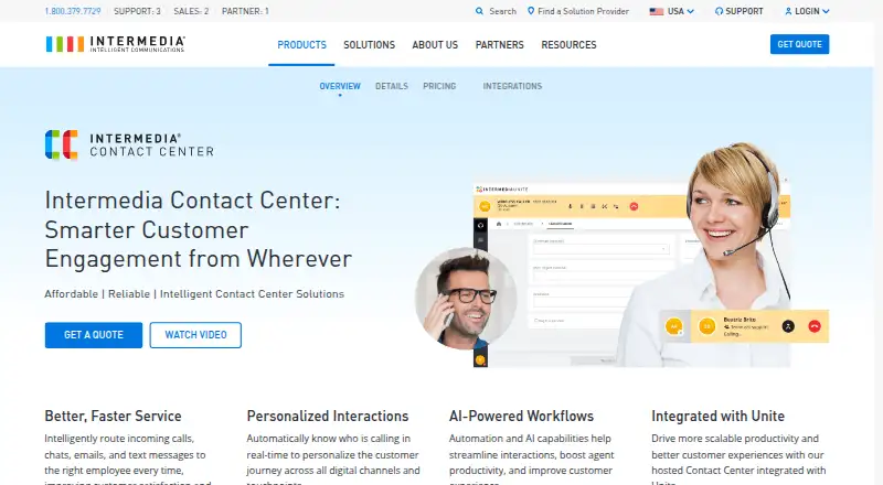 The Intermedia Contact Center homepage