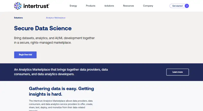 The Intertrust Analytics Marketplace homepage