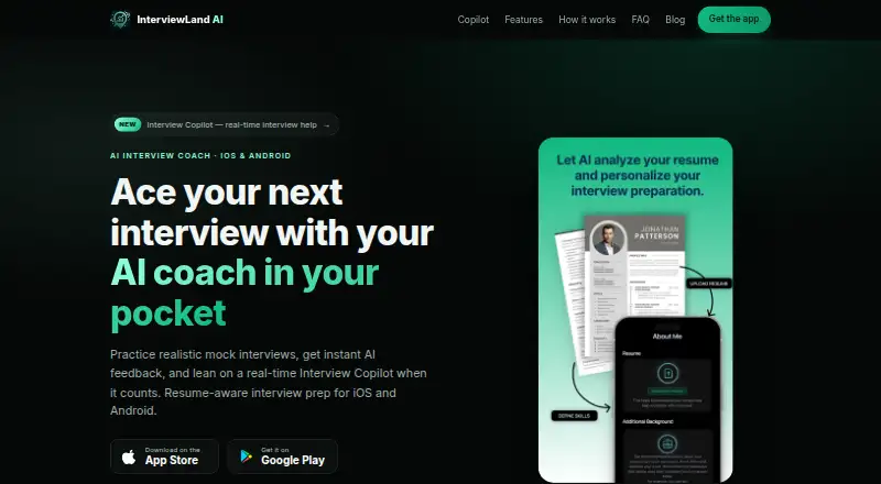 The InterviewLand AI homepage