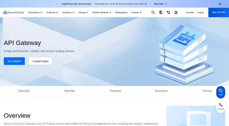 The Tencent Cloud API Gateway homepage