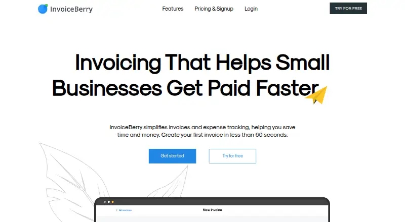 The InvoiceBerry homepage