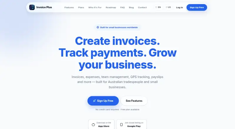 The Invoice Plus homepage