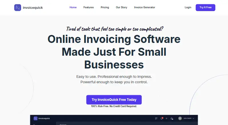 The InvoiceQuick homepage