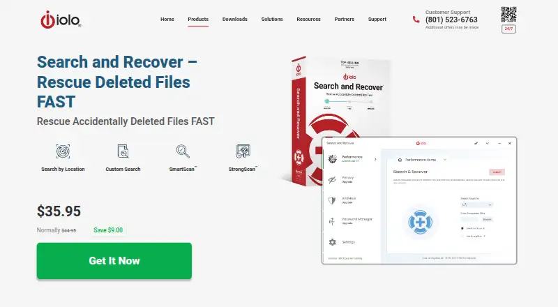 The iolo Search and Recover homepage
