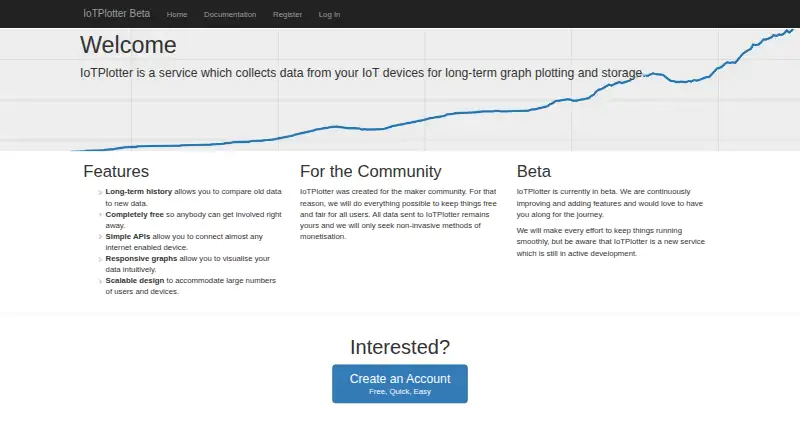 The IoTPlotter homepage