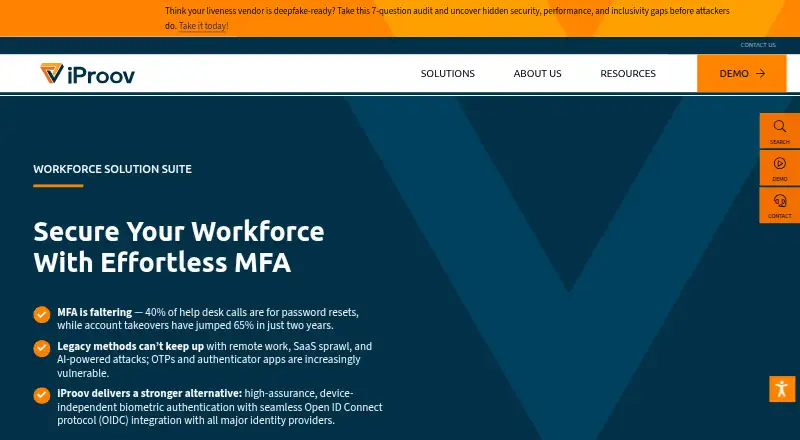 The iProov Workforce MFA homepage