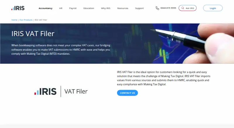 The IRIS VAT Filer homepage