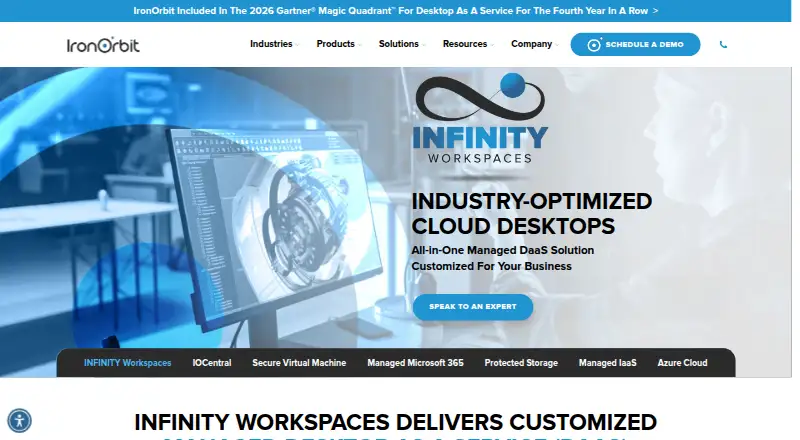 The IronOrbit INFINITY Workspaces homepage