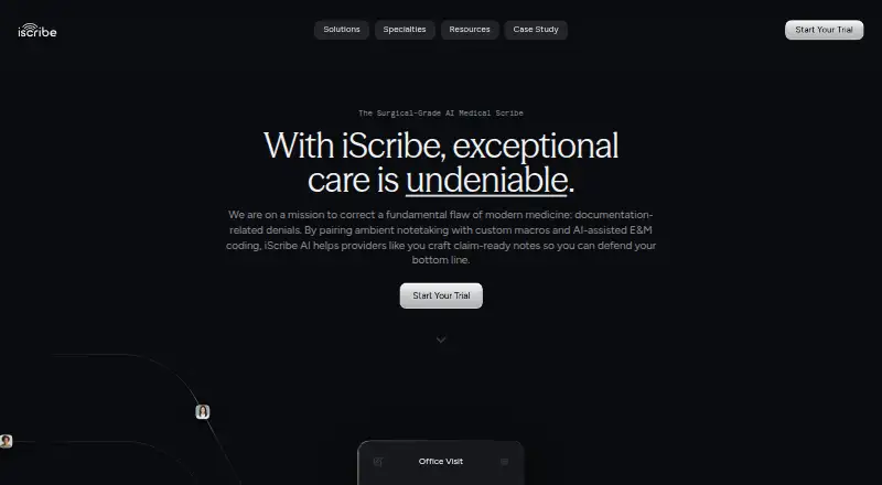 The iScribe AI homepage