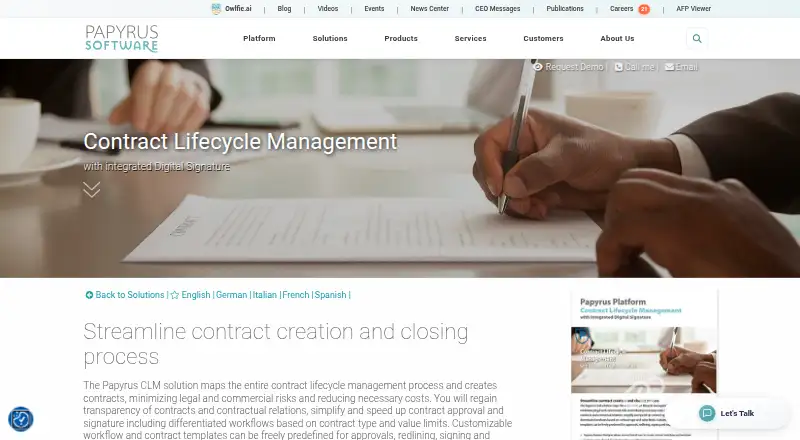 The Papyrus Contract Lifecycle Management homepage
