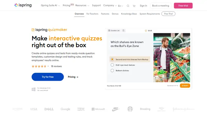The iSpring QuizMaker homepage