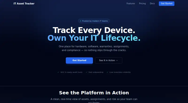 The IT Asset Tracker homepage