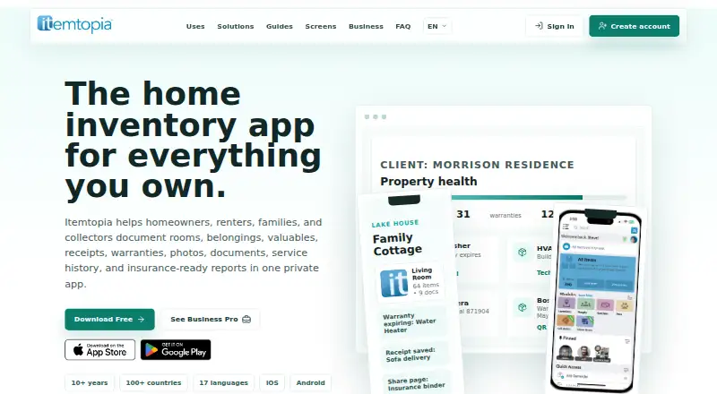 The Itemtopia homepage