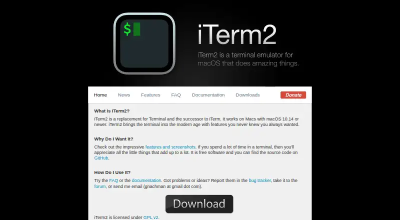 The iTerm2 homepage