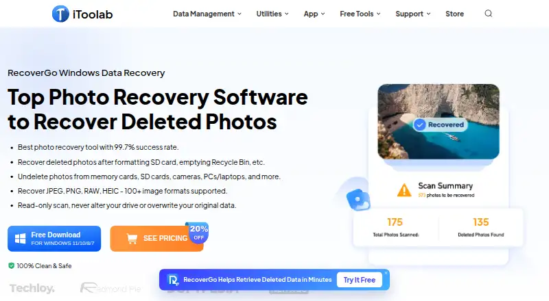 The iToolab RecoverGo homepage