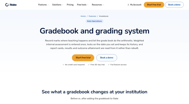 The iVake Gradebook homepage