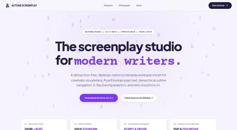 The ActOne Screenplay homepage