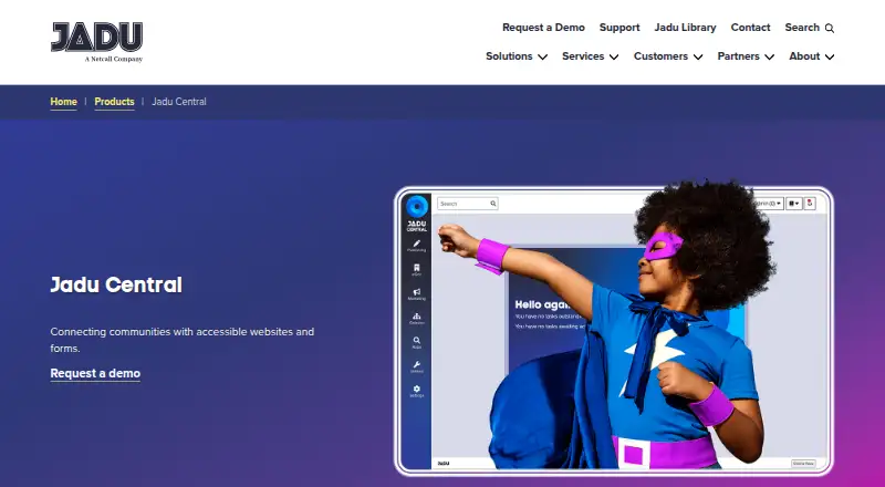 The Jadu Central homepage