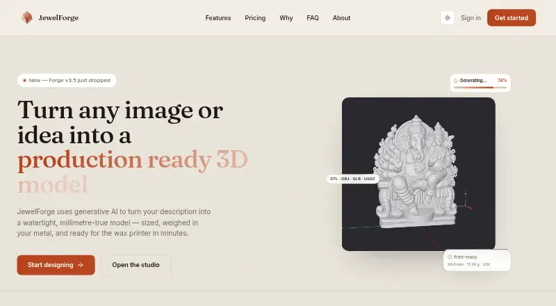The JewelForge homepage